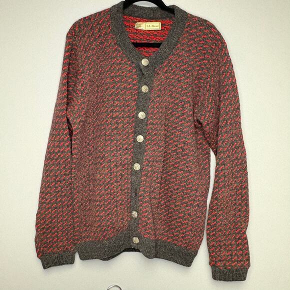 VTG L.L. Bean Wool Birdseye Grey Red Snowflake Made in Norway Mens Tall Sz L - Picture 1 of 6